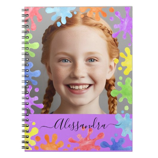 Editable Pastel Splash Custom Photo Frame  ノートブック (正面)