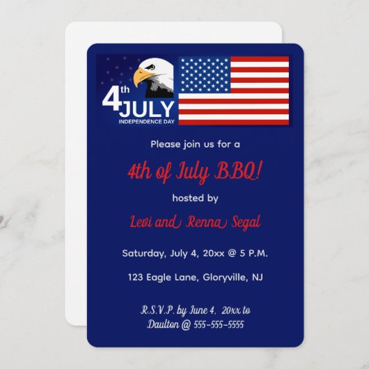 Editable Patriotic 4th Of July Celebration Eagle 招待状 (正面/裏面)