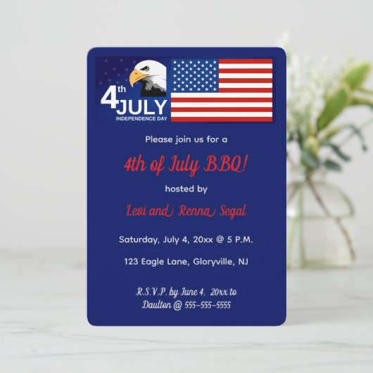 Editable Patriotic 4th Of July Celebration Eagle 招待状 (スタンド正面)
