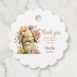 Editable Peach Gingham Bunny 1st Birthday Tags フェイバータグ