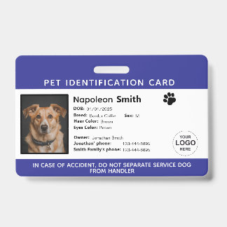 Editable Pet ID Card ,Navy White Service Dog Logo バッジ