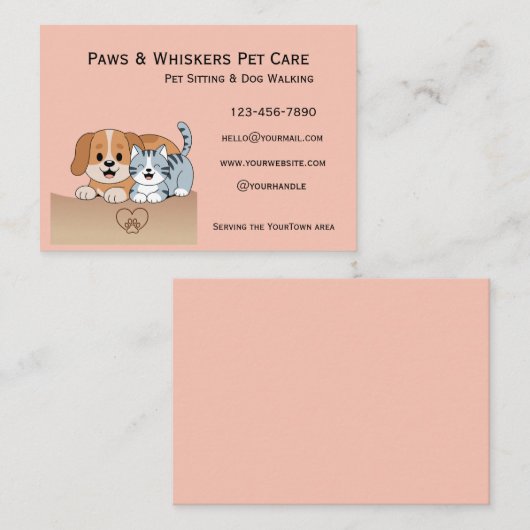Editable Pet Sitting and Dog Walking Business Card 名刺 (正面/裏面)