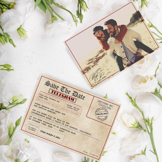 Editable Photo Rustic old fashioned wedding セーブザデート