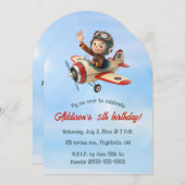 Editable Pilot and Plane Birthday 招待状 (正面/裏面)