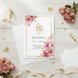 Editable Pink and Gold Quinceañera Invitation 招待状