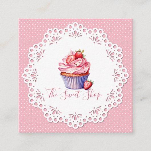 Editable Pink Bakery Business Card | 2.5" Square コーリングカード (正面)