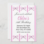 Editable pink bow birthday invite 招待状 (正面)