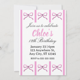 Editable pink bow birthday invite 招待状