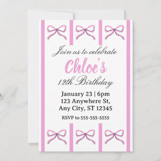 Editable pink bow birthday invite 招待状