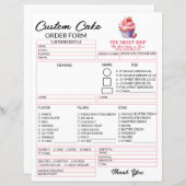 Editable Pink Cake Order Form Template for Bakers (正面/裏面)