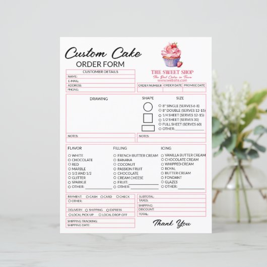 Editable Pink Cake Order Form Template for Bakers (スタンド正面)