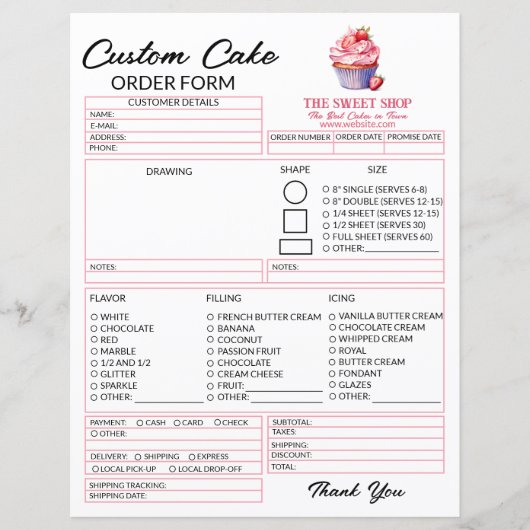 Editable Pink Cake Order Form Template for Bakers (正面)