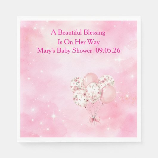 Editable Pink Chinoiserie Baby Shower Tableware スタンダードランチョンナプキン (正面)