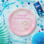 Editable Pink Chinoiserie Baby Shower Tableware ペーパープレート (パーティー)