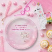 Editable Pink Chinoiserie Baby Shower Tableware ペーパープレート (パーティー)