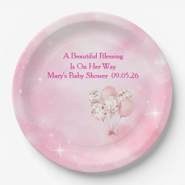 Editable Pink Chinoiserie Baby Shower Tableware ペーパープレート