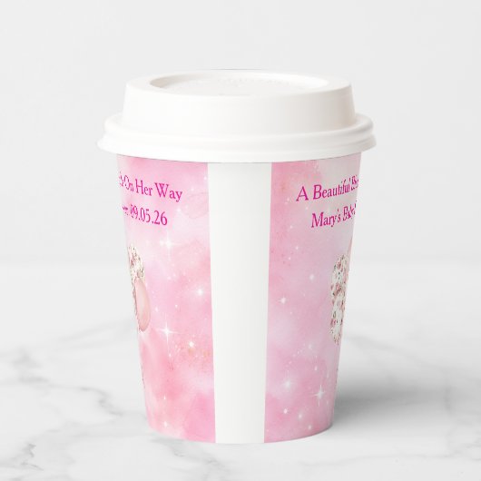 Editable Pink Chinoiserie Baby Shower Tableware 紙コップ (左)