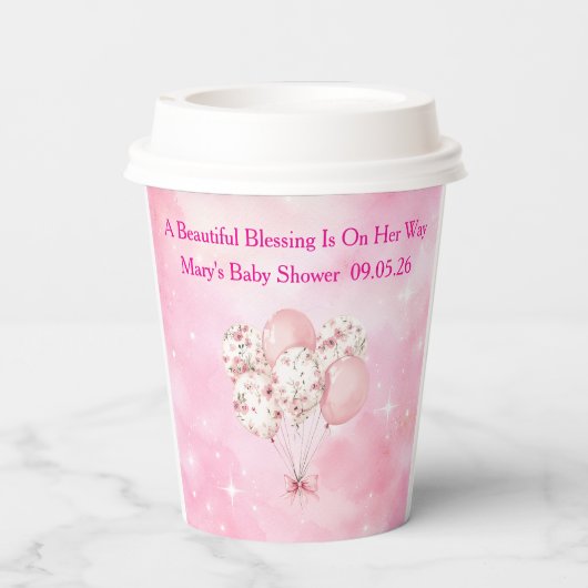 Editable Pink Chinoiserie Baby Shower Tableware 紙コップ (裏面)