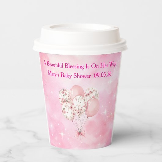 Editable Pink Chinoiserie Baby Shower Tableware 紙コップ (正面)