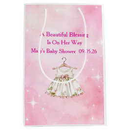 Editable Pink Chinoiserie Gift Bags ミディアムペーパーバッグ