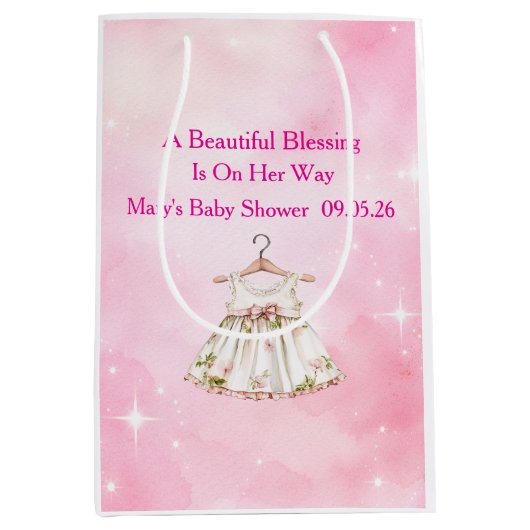 Editable Pink Chinoiserie Gift Bags ミディアムペーパーバッグ (正面)