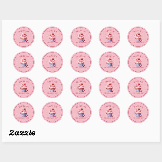Editable Pink Cupcake Sticker – Custom Bakery ラウンドシール (シート)