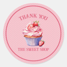 Editable Pink Cupcake Sticker – Custom Bakery ラウンドシール