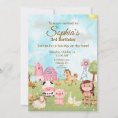 Editable Pink Farm Birthday Invitation 招待状 (正面)
