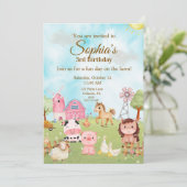 Editable Pink Farm Birthday Invitation 招待状 (スタンド正面)