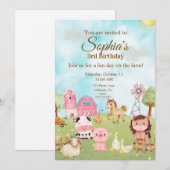 Editable Pink Farm Birthday Invitation 招待状 (正面/裏面)