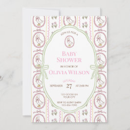 Editable Pink Goose Baby Shower Invitation 5x7 招待状