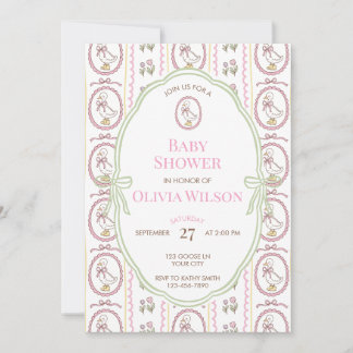 Editable Pink Goose Baby Shower Invitation 5x7 招待状