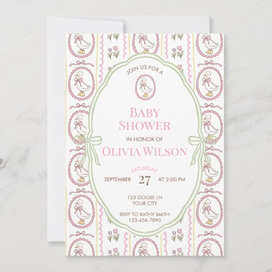 Editable Pink Goose Baby Shower Invitation 5x7 招待状 (正面)