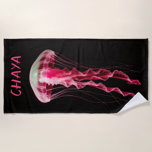Editable Pink Jellyfish ビーチタオル (正面)