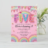 Editable Pink Rainbow Sequin 5th Birthday Invitati 招待状 (スタンド正面)