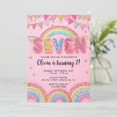 Editable Pink Rainbow Sequin 7th Birthday Invitati 招待状 (スタンド正面)