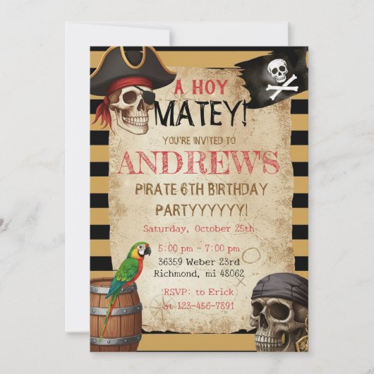 Editable Pirate Party Template Invitation 招待状 (正面)