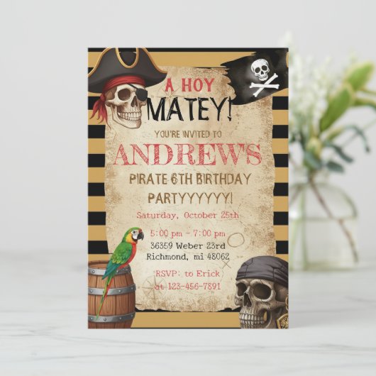 Editable Pirate Party Template Invitation 招待状 (スタンド正面)