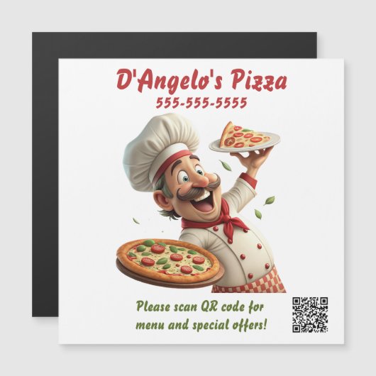 Editable Pizza Restaurant QR Code Magnet (正面/裏面)