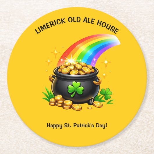 Editable Pot of Gold St Patricks Day ラウンドペーパーコースター (正面)
