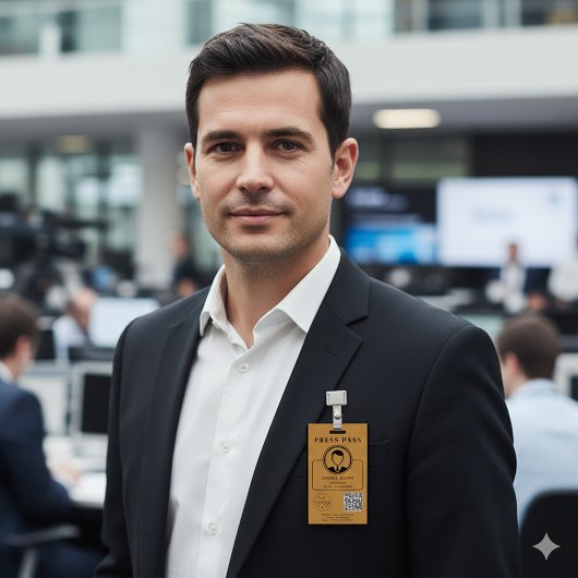 Editable Press Pass Layout Photo ID Plus QR Code バッジ