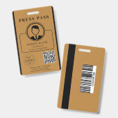 Editable Press Pass Layout Photo ID Plus QR Code バッジ (Front & Back)