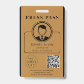 Editable Press Pass Layout Photo ID Plus QR Code バッジ (Front)