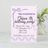 Editable purple bow birthday invitation 招待状 (スタンド正面)
