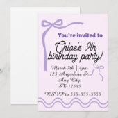 Editable purple bow birthday invitation 招待状 (正面/裏面)