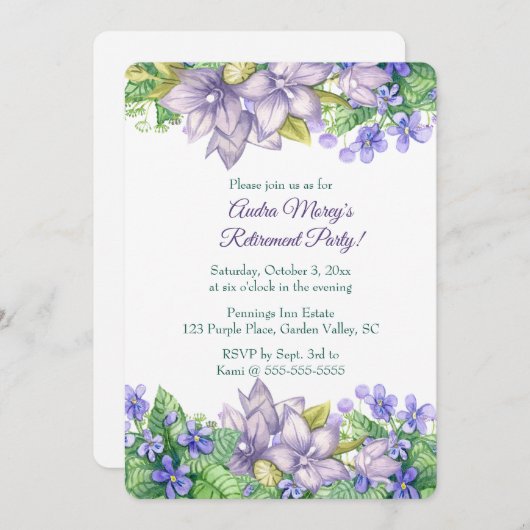 Editable Purple Flower Garden 招待状 (正面/裏面)