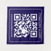 Editable QR Code Navy Blue Modern Branding Display タペストリー (正面(横))
