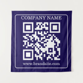 Editable QR Code Navy Blue Modern Branding Display タペストリー