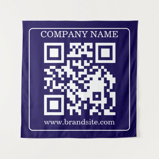 Editable QR Code Navy Blue Modern Branding Display タペストリー (正面)