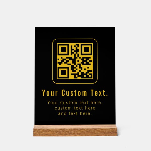Editable QR Code & Text Template | Black & Gold アクリルサイン (正面)